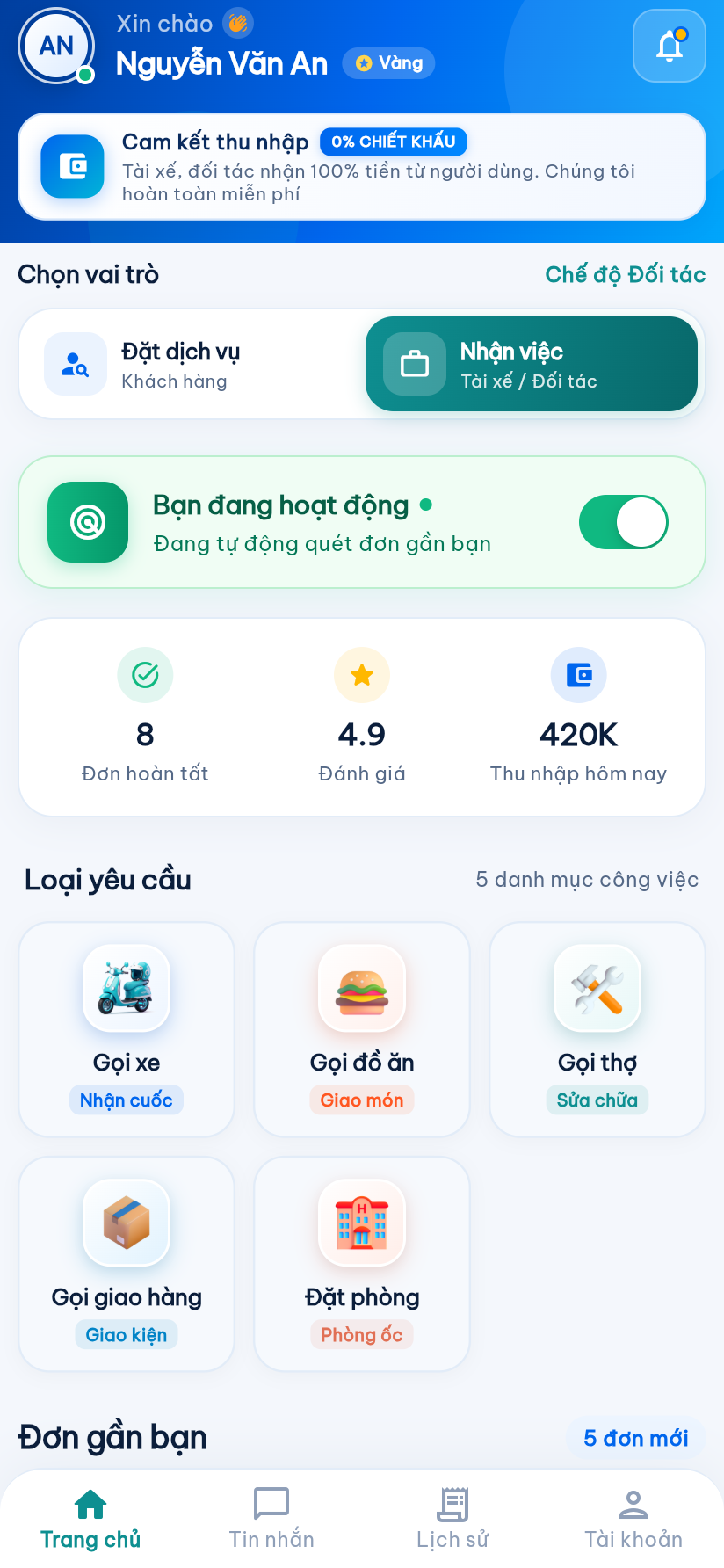 Màn hình đối tác tài xế Alo-Đây